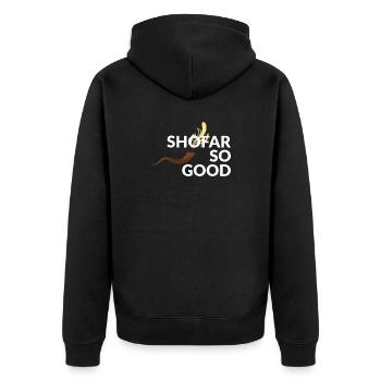 Shofar so good - Unisex Premium Organic Zip Hoodie - black - Back - Nico (187cm)