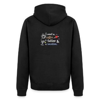 Je veux un café, un tatouage et des vacances - Veste à capuche bio Premium Unisexe - noir - Dos - Nico (187cm)