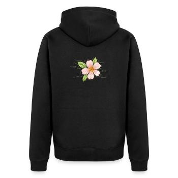 Kirschblüte im Stickerei-Stil  - Unisex Premium Bio Zip Hoodie - Schwarz - Hinten - Nico (187cm)