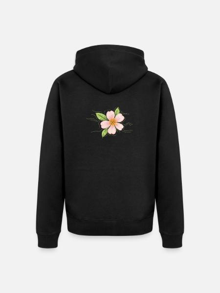 Cherry blossom in embroidery style - Unisex Premium Organic Zip Hoodie - black