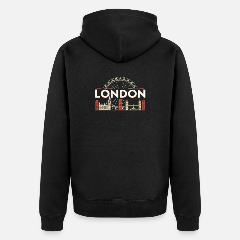 Londres Skyline et Grande Roue - Veste à capuche bio Premium Unisexe - noir