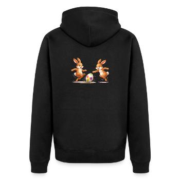 Easter bunnies playing soccer with colorful easter egg - Unisex Premium Organic Zip Hoodie - black - Back - Nico (187cm)