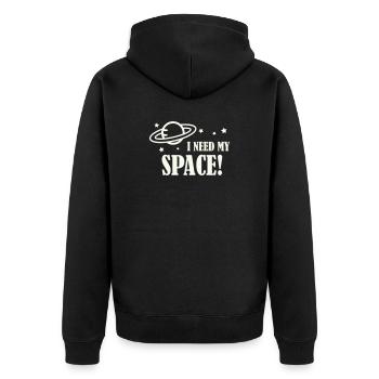 Ich brauche meinen Weltraum! - Unisex Premium Bio Zip Hoodie - Schwarz - Hinten - Nico (187cm)