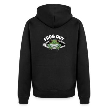 Frosch aus dem Reissverschluss - Unisex Premium Bio Zip Hoodie - Schwarz - Hinten - Nico (187cm)