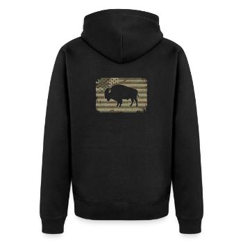 Tarnung amerikanischer Büffel-Silhouette - Unisex Premium Bio Zip Hoodie - Schwarz - Hinten - Nico (187cm)