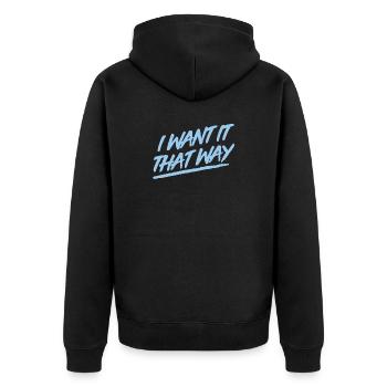 I Want It That Way - Backstreet - Unisex Premium Bio Zip Hoodie - Schwarz - Hinten - Nico (187cm)