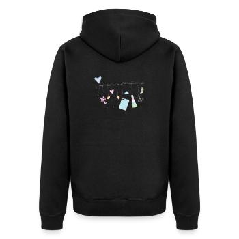 maritime zarte bunte Symbole an der Wäscheleine - Unisex Premium Bio Zip Hoodie - Schwarz - Hinten - Nico (187cm)