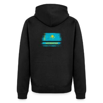 Kasachstan Vintage Flaggen Design - Unisex Premium Bio Zip Hoodie - Schwarz - Hinten - Nico (187cm)