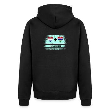 Gambia und Niederlande 100% Genius Flagge - Unisex Premium Bio Zip Hoodie - Schwarz - Hinten - Nico (187cm)