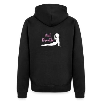 Yoga Geschenkidee - Namaste - Unisex Premium Bio Zip Hoodie - Schwarz - Hinten - Nico (187cm)