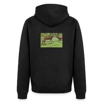 Hirsche Hirsche - Unisex Premium Bio Zip Hoodie - Schwarz - Hinten - Nico (187cm)