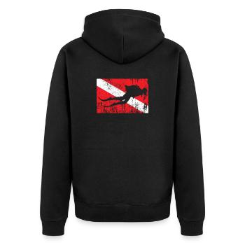 Grunge Ski Silhouette on Diagonal Flag - Unisex Premium Organic Zip Hoodie - black - Back - Nico (187cm)