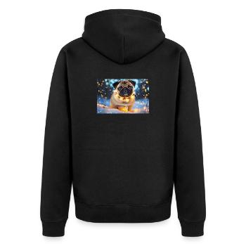 Cute Pug with Christmas Lights - Unisex Premium Organic Zip Hoodie - black - Back - Nico (187cm)