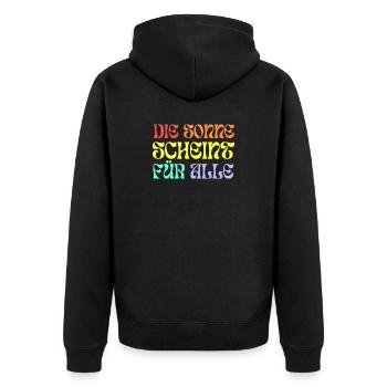 Die Sonne scheint für alle - Unisex Premium Bio Zip Hoodie - Schwarz - Hinten - Nico (187cm)