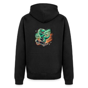 Dino-Skater: Extremer T-Rex - Unisex Premium Bio Zip Hoodie - Schwarz - Hinten - Nico (187cm)