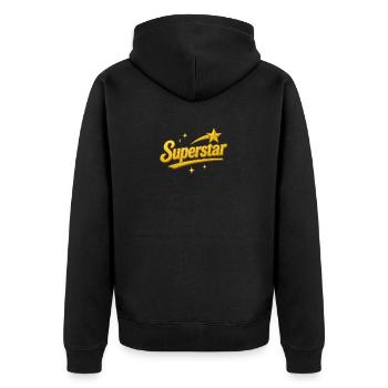 Goldene Superstar Aufschrift, Liebe, Freundschaft - Unisex Premium Bio Zip Hoodie - Schwarz - Hinten - Nico (187cm)