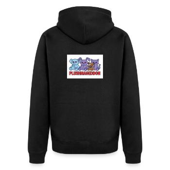 Plushmageddon - Unisex Premium Bio Zip Hoodie - Schwarz - Hinten - Nico (187cm)