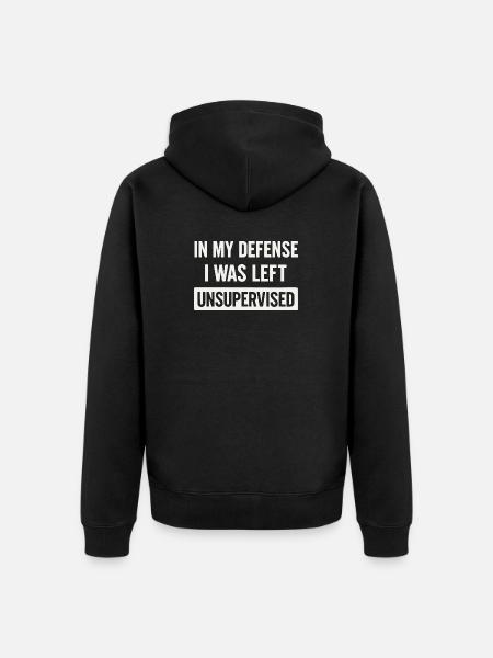 In meiner Verteidigung: unbeaufsichtigt - Unisex Premium Bio Zip Hoodie - Schwarz
