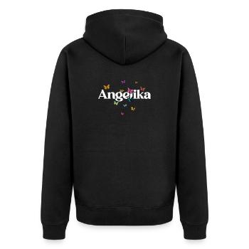 Schöner Mädchenname mit Schmetterlingen ANGELIKA - Unisex Premium Bio Zip Hoodie - Schwarz - Hinten - Nico (187cm)