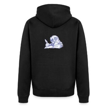 Senior Writer with Pen Drawing - Unisex Premium Organic Zip Hoodie - black - Back - Nico (187cm)