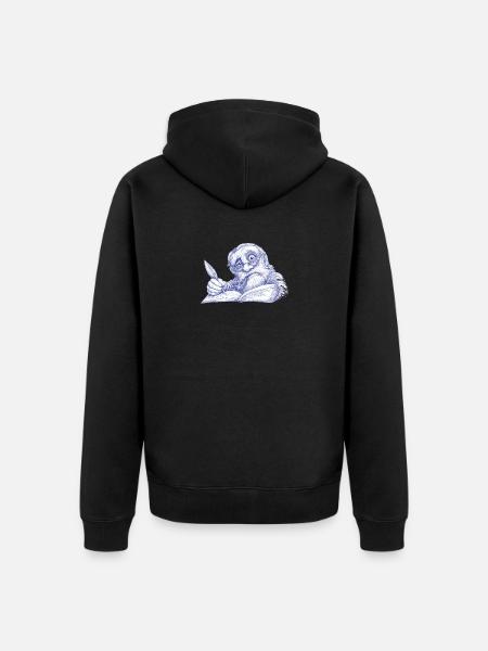 Senior Writer with Pen Drawing - Unisex Premium Organic Zip Hoodie - black