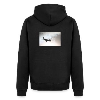 Das Phantom am Himmel - Unisex Premium Bio Zip Hoodie - Schwarz - Hinten - Nico (187cm)