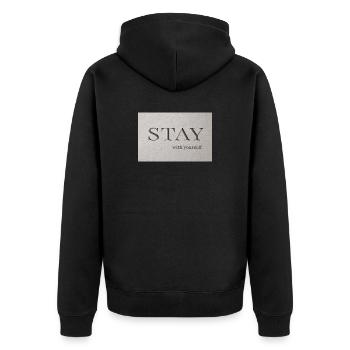 Bleib – bei dir selbst - Unisex Premium Bio Zip Hoodie - Schwarz - Hinten - Nico (187cm)