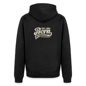 Born in February 1986 - Geburtstag - Geschenk - Unisex Premium Bio Zip Hoodie - Schwarz - Hinten - Nico (187cm)