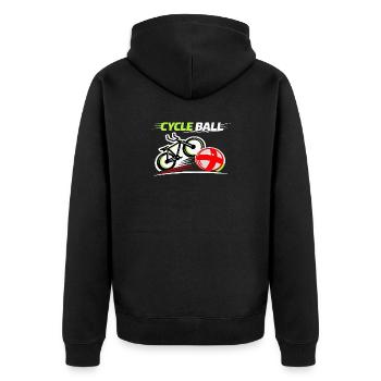 Radball, Cycleball, Hallenradsport - Unisex Premium Bio Zip Hoodie - Schwarz - Hinten - Nico (187cm)