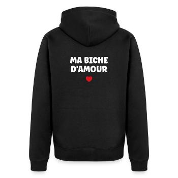 Mein rotes Herz Liebeshirsch - Unisex Premium Bio Zip Hoodie - Schwarz - Hinten - Nico (187cm)