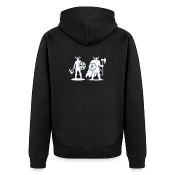 Duo viking : Bouclier et Hachette dans l’ombre - Veste à capuche bio Premium Unisexe - noir - Dos - Nico (187cm)
