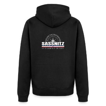 Sassnitz - Unisex Premium Bio Zip Hoodie - Schwarz - Hinten - Nico (187cm)