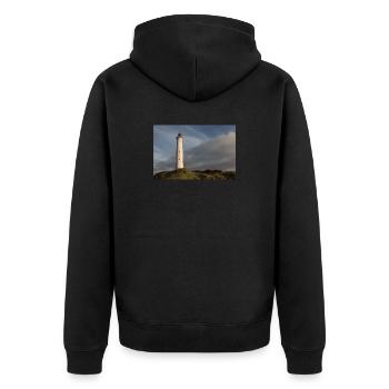 Leuchtturm Lingvig Fyr Ringkobing Dänemark - Unisex Premium Bio Zip Hoodie - Schwarz - Hinten - Nico (187cm)