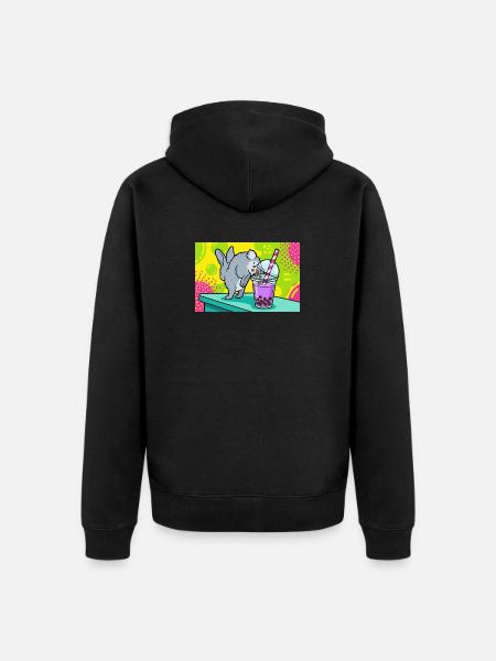 Cute Bunny Funny Boba Bubble Tea - Unisex Premium Organic Zip Hoodie - black