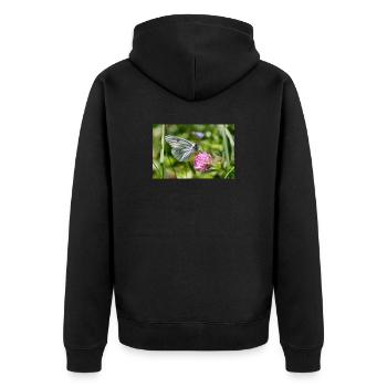 Baum-Weißling Schmetterling auf Blüte - Unisex Premium Bio Zip Hoodie - Schwarz - Hinten - Nico (187cm)