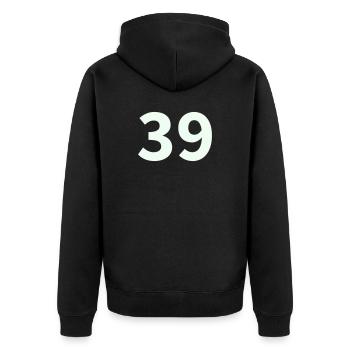 39- - Unisex Premium Bio Zip Hoodie - Schwarz - Hinten - Nico (187cm)
