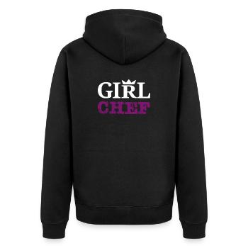 Girl Chef - Design statement & typographie - Veste à capuche bio Premium Unisexe - noir - Dos - Nico (187cm)