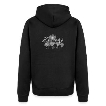 Blüten Silhouette Florale Konturen - Unisex Premium Bio Zip Hoodie - Schwarz - Hinten - Nico (187cm)