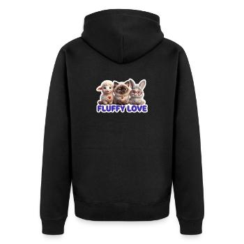 Fluffy Liebe Trio - Unisex Premium Bio Zip Hoodie - Schwarz - Hinten - Nico (187cm)