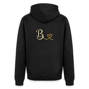 B goldenes Monogramm mit Herz - Unisex Premium Bio Zip Hoodie - Schwarz - Hinten - Nico (187cm)