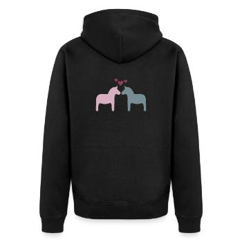 Dalapferd Paar Herzen Liebe Valentinstag Skandi - Unisex Premium Bio Zip Hoodie - Schwarz - Hinten - Nico (187cm)