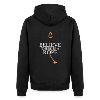 bergsteiger alpinist karabiner kletterseil - Unisex Premium Bio Zip Hoodie - Schwarz - Hinten - Nico (187cm)