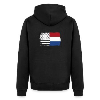 Flag Fusion: Stars Stripes Dutch Brush - Unisex Premium Organic Zip Hoodie - black - Back - Nico (187cm)