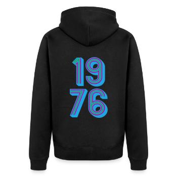1976 Année de naissance | Couleurs changeantes - Veste à capuche bio Premium Unisexe - noir - Dos - Nico (187cm)
