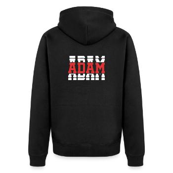 Adam T-Shirt T-Shirt Geschenkidee mit gestapeltem Text - Unisex Premium Bio Zip Hoodie - Schwarz - Hinten - Nico (187cm)