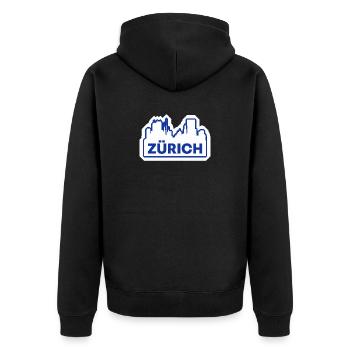Zürich Skyline Logo Druck - Unisex Premium Bio Zip Hoodie - Schwarz - Hinten - Nico (187cm)