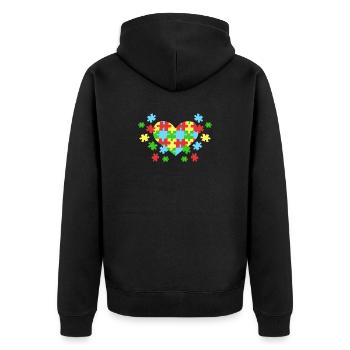 Autismus Puzzleteile Herz - Unisex Premium Bio Zip Hoodie - Schwarz - Hinten - Nico (187cm)