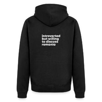 Romania - Unisex Premium Organic Zip Hoodie - black - Back - Nico (187cm)