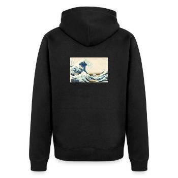 Ukiyo-e Wellenbild mit Bergen Waves Japan - Unisex Premium Bio Zip Hoodie - Schwarz - Hinten - Nico (187cm)