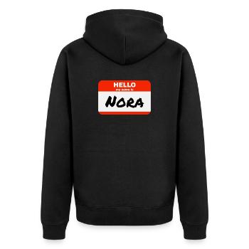 Hello My Name Is Nora Etikett Namensschild - Unisex Premium Bio Zip Hoodie - Schwarz - Hinten - Nico (187cm)